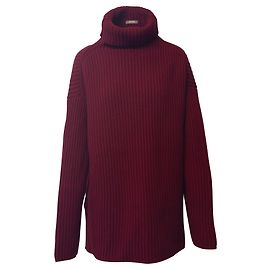 Joseph Cardigan Strickpullover mit Stehkragen aus bordeauxroter Wolle Bordeaux