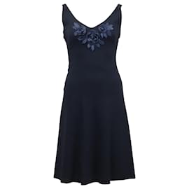 Moschino-Moschino Kleid mit Rosenapplikation aus marineblauem Triacetat-Marineblau