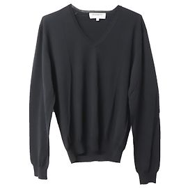 Yves Saint Laurent Strickpullover mit V-Ausschnitt aus schwarzer Wolle Schwarz