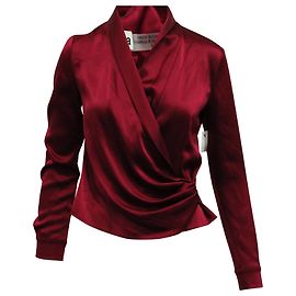 Alice + Olivia – Langärmlige Bluse in Wickeloptik aus Burgunderfarbenem Seidensatin Rot Bordeaux