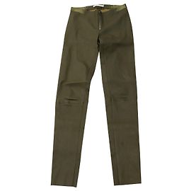 Alice + Olivia Skinny Pants In Olive Leather Green Olive green