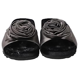 Miu Miu-Miu Miu Rose Applique Sandals in Black Satin-Black