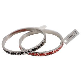 Coach Signature Thin Bangle in Silver Metal Silvery Metallic