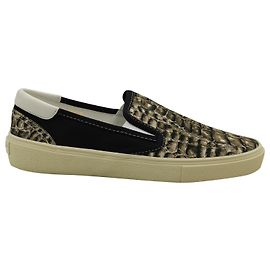 Saint Laurent Python Print Slip On Sneakers in Brown Canvas Brown