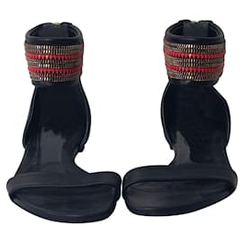 Alexander Mcqueen-McQ by Alexander McQueen Zipper Detail Flat Sandals in Black Leather-Multiple colors