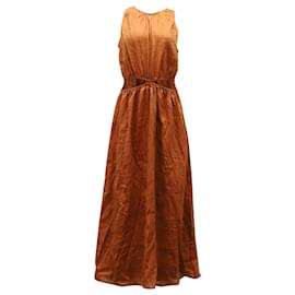 Faithfull the Brand-Faithfull The Brand + Net Sustain Trapani Cutout Midi Dress in Brown Linen-Brown,Red