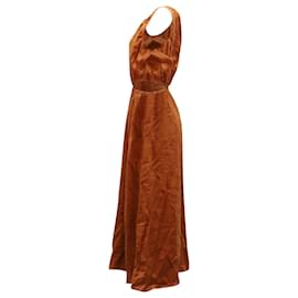 Faithfull the Brand-Faithfull The Brand + Net Sustain Trapani Cutout Midi Dress in Brown Linen-Brown,Red