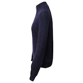 Polo Ralph Lauren-Polo Ralph Lauren Pullover mit Zopfmuster und Viertelreißverschluss aus blauer Baumwolle-Blau