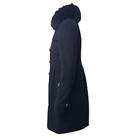 Burberry-Manteau Burberry avec Bordure Col Fourrure en Laine Vierge Noire-Noir