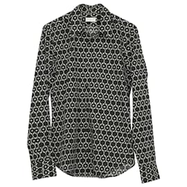 Dries Van Noten-Dries Van Noten Rundhalshemd mit abstraktem Print aus schwarzer Baumwolle-Schwarz