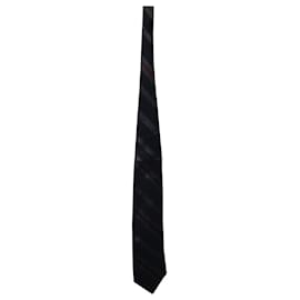 Valentino-Valentino Red-Silver-Striped Necktie in Navy Blue Silk-Blue,Navy blue