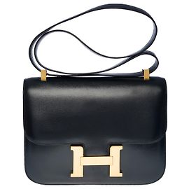 Hermès Esplêndida bolsa Hermes Constance 23 cm em couro caixa marinha, Azul marinho