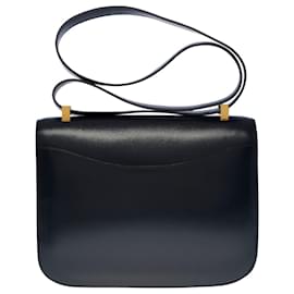 Hermès-Splendid Hermes Constance handbag 23 cm in marine box leather,-Navy blue