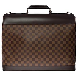 Louis Vuitton-Élégant sac de voyage Louis Vuitton Clipper West-End en toile damier ébène et cuir marron-Marron