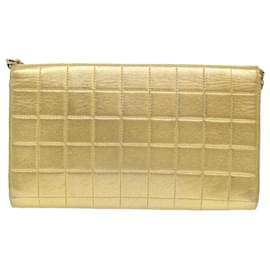 Chanel-CHANEL Choco Bar line Kette Umhängetasche Leder Gold CC Auth bs3477BEIM-Golden