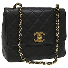 Chanel-CHANEL Big Matelasse Turn Lock Shoulder Bag Caviar Skin Black CC Auth 32155a-Black