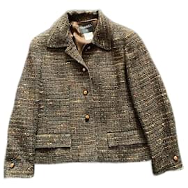 Chanel-Giacca Chanel in tweed marrone, fr44-Marrone scuro