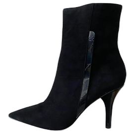 Calvin Klein Ankle Boots Black Patent Leather and Suede Black