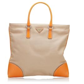 Prada-Prada Brown Canvas Handbag-Brown,Beige
