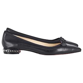 Christian Louboutin-Christian Louboutin Hall Spiked Embellsihed Ballet Flats in Black Leather-Black