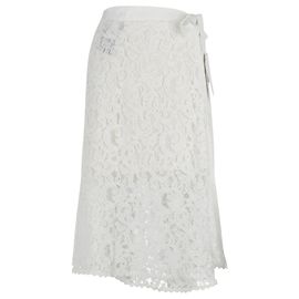 FALDA A MEDIDA DE ENCAJE ENVOLVENTE SACAI en rayón blanco Blanco