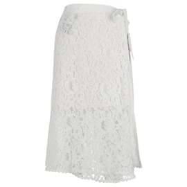 Sacai-Sacai Wrap Lace Midi Skirt in White Rayon -White