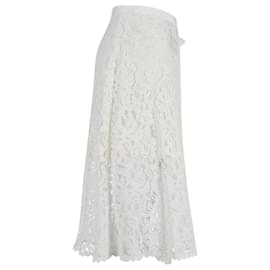 Sacai-Sacai Wrap Lace Midi Skirt in White Rayon -White