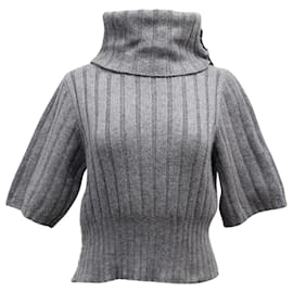 Fendi-Suéter corto de cachemir gris con cuello alto de Fendi-Gris