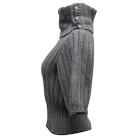 Fendi-Suéter corto de cachemir gris con cuello alto de Fendi-Gris