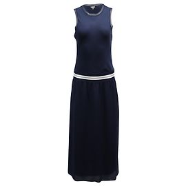 Theory Lewie Gestreiftes Maxikleid mit Rippenbesatz aus marineblauer Seide Blau Marineblau
