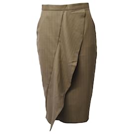 Max Mara-Max Mara Ruffled Pencil Skirt in Brown Wool-Brown