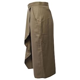 Max Mara-Max Mara Ruffled Pencil Skirt in Brown Wool-Brown