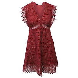 Ärmelloses Sandro-Spitzen-Minikleid mit V-Ausschnitt aus bordeauxfarbenem Polyester Bordeaux