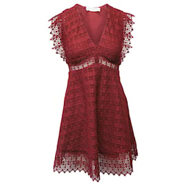Sandro-Sandro Sleeveless V-Neck Lace Mini Dress in Burgundy Polyester-Dark red