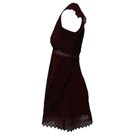 Sandro-Sandro Sleeveless V-Neck Lace Mini Dress in Burgundy Polyester-Dark red