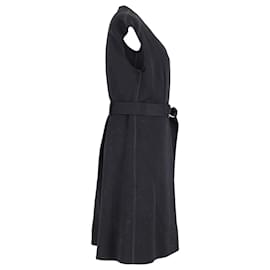 Burberry-Vestido con cinturón en algodón negro Dulsie con anilla en D de Burberry-Negro