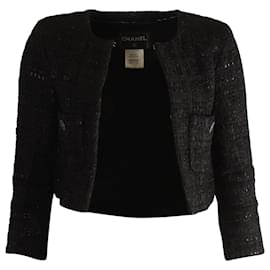 Chanel-Chanel Tweed Cropped Jacket in Black Polyamide-Black