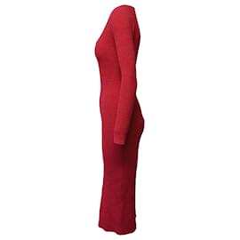 Ganni-Ganni Robe mi-longue en maille côtelée à manches longues en laine rouge-Rouge