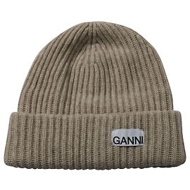 Gorro Ganni Rib Knit em Lã Reciclada Bege Bege
