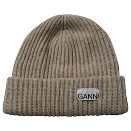 Ganni-Ganni Rib Knit Beanie in Beige Recycled Wool-Beige