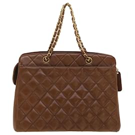 Chanel-CHANEL Matelasse Chain Tote Bag Lamb Skin Brown CC Auth 33933-Brown