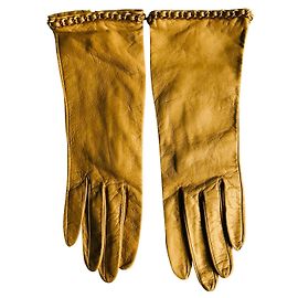 Luvas Chanel de couro bege com corrente dourada Bege Gold hardware