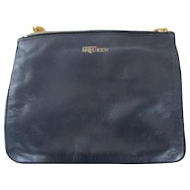 Alexander Mcqueen-lined navy leather pouch.-Navy blue