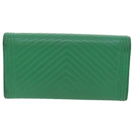 Chanel-CHANEL Mademoiselle Long Wallet Lamb Skin Green CC Auth 33847-Green