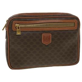 Céline-CELINE Macadam Canvas Clutch Bag PVC Leather Brown Auth 34059-Brown
