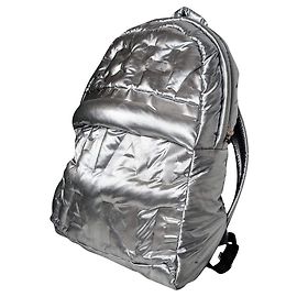 Mochila Chanel em nylon prateado com relevo Prata