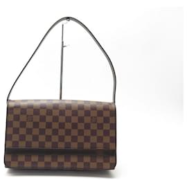 Louis Vuitton-LOUIS VUITTON TRIBECA LONG N HANDBAG51160 CHECKED EBONY HAND BAG CANVAS-Brown