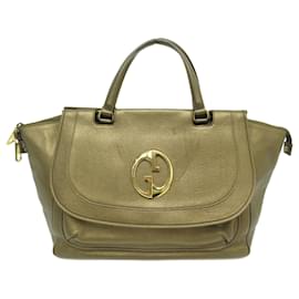 Gucci-Gucci handbag bag 1973 medium 251813 BRONZE GRAINED LEATHER HAND BAG PURSE-Bronze