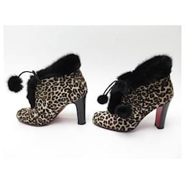 Christian Louboutin-CHRISTIAN LOUBOUTIN BOOTS 36 LEOPARD LEATHER AND FUR SHOES-Beige