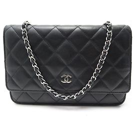 SAC A MAIN CHANEL POCHETTE WALLET ON CHAIN EN CUIR HAND BAG POUCH Noir